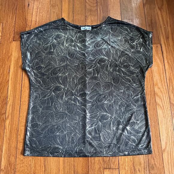 1980s Cherry Hill Metallic Silver Gold Vintage Abstract Blouse Size M - Picture 7 of 16